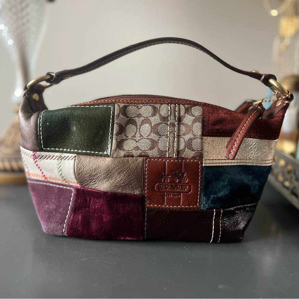Coach Vintage Mini Holiday Patchwork Demi Suede Shoulder Bag - Multicolor
